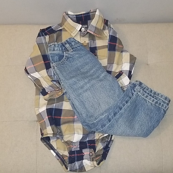 OshKosh B'gosh Other - OshKosh Outfit  Button Down Onesie and Jeans 24Mon